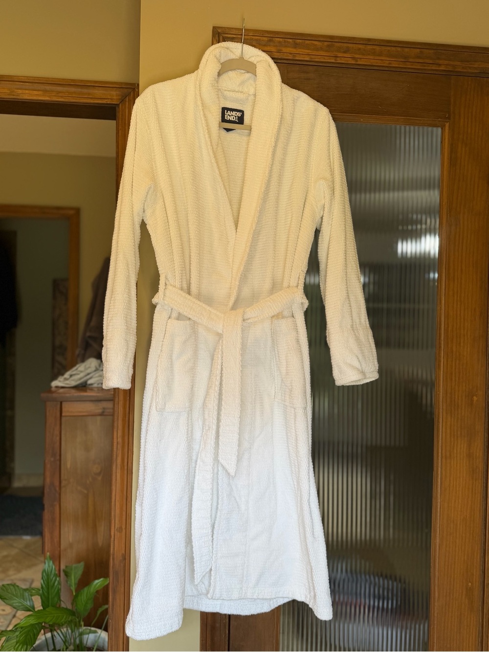 Lands' End cotton terry cloth robe white, size L bath pool cover up